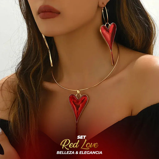 Joyeria Exclusiva! SET DE COLLAR Y ARETES LOVE RED